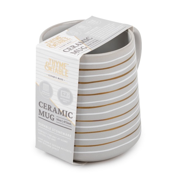 🍀Set of 2 Thyme & Table Stoneware Coffee Mug, 16 fl oz, Gray Stripe - Picture 2 of 6